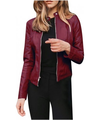 Womens Leather Jacket 2023 Fashion Faux Suede Biker Jackets Fall Zip Up Pu Motorcycle Slim Fit Coats With Pockets 07 Pu-wine ...