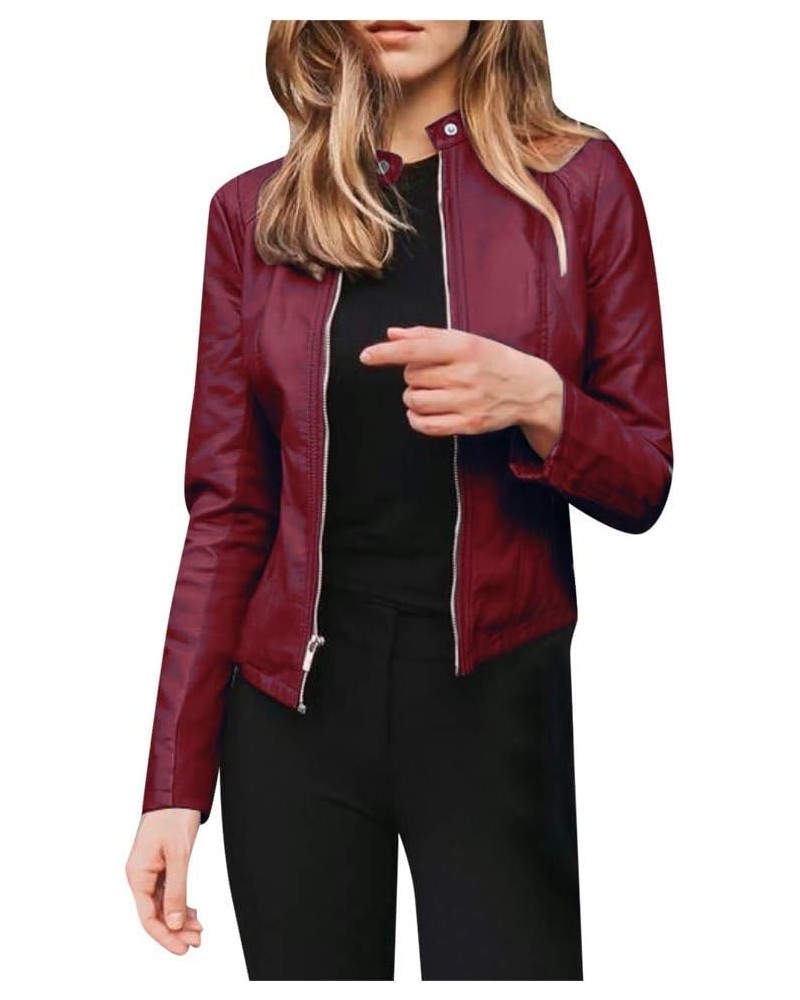 Womens Leather Jacket 2023 Fashion Faux Suede Biker Jackets Fall Zip Up Pu Motorcycle Slim Fit Coats With Pockets 07 Pu-wine ...