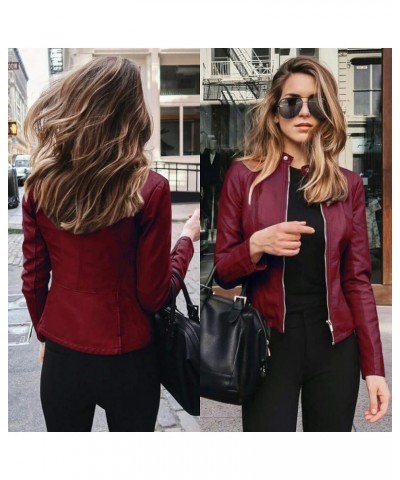 Womens Leather Jacket 2023 Fashion Faux Suede Biker Jackets Fall Zip Up Pu Motorcycle Slim Fit Coats With Pockets 07 Pu-wine ...