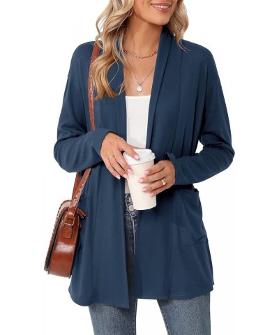 Women's Long Sleeve Open Front Cardigan Casual Loose Lightweight Cardigans with Pockets Navy Blue $15.64 Sweaters