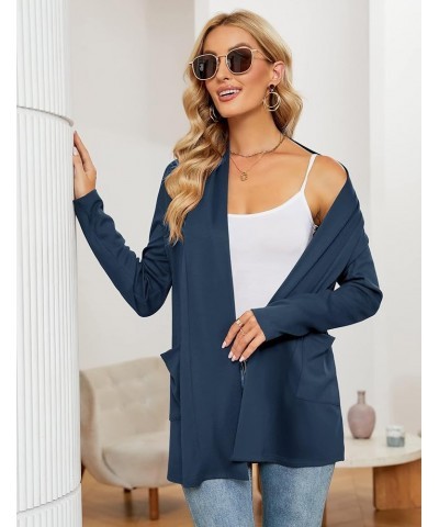 Women's Long Sleeve Open Front Cardigan Casual Loose Lightweight Cardigans with Pockets Navy Blue $15.64 Sweaters