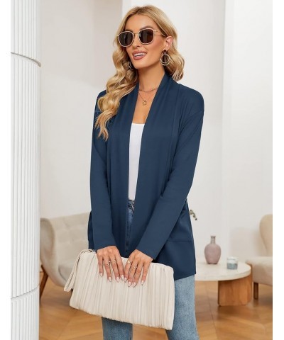 Women's Long Sleeve Open Front Cardigan Casual Loose Lightweight Cardigans with Pockets Navy Blue $15.64 Sweaters