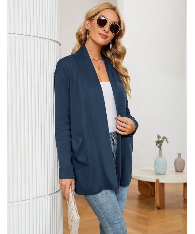 Women's Long Sleeve Open Front Cardigan Casual Loose Lightweight Cardigans with Pockets Navy Blue $15.64 Sweaters