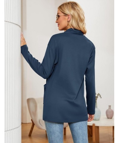 Women's Long Sleeve Open Front Cardigan Casual Loose Lightweight Cardigans with Pockets Navy Blue $15.64 Sweaters