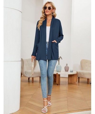 Women's Long Sleeve Open Front Cardigan Casual Loose Lightweight Cardigans with Pockets Navy Blue $15.64 Sweaters