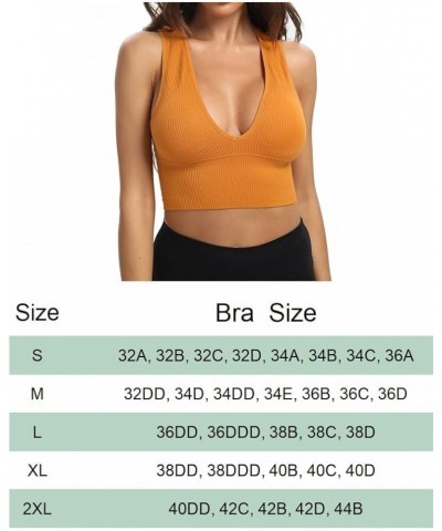 Women's Sexy Sleeveless Seamless Crop Top Deep Plunge V Neck Ribbed Tank Top with Removable Pads Brown $10.59 Tanks