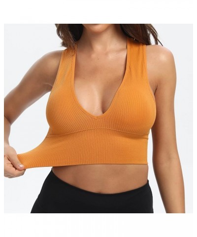 Women's Sexy Sleeveless Seamless Crop Top Deep Plunge V Neck Ribbed Tank Top with Removable Pads Brown $10.59 Tanks