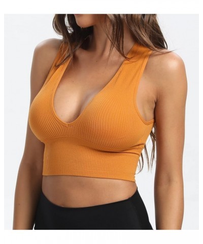 Women's Sexy Sleeveless Seamless Crop Top Deep Plunge V Neck Ribbed Tank Top with Removable Pads Brown $10.59 Tanks