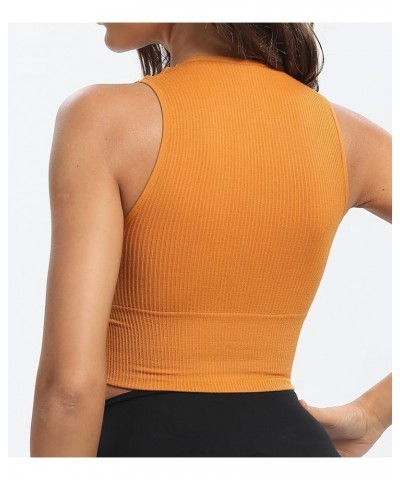 Women's Sexy Sleeveless Seamless Crop Top Deep Plunge V Neck Ribbed Tank Top with Removable Pads Brown $10.59 Tanks