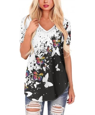 JooMeryer Women's 3D Printed Van Gogh V-Neck Short Sleeve Lightweight Pullover T-Shirts Tee Shirt Splash Ink Butterfly $10.39...