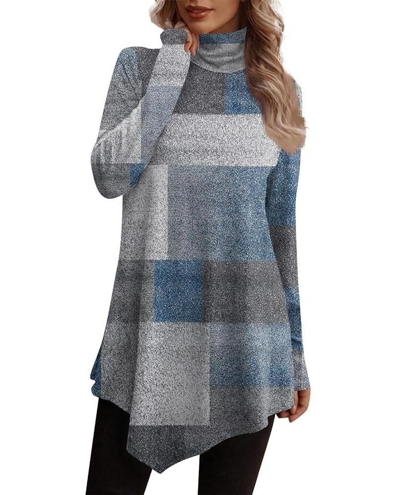 Turtleneck Shirt Women Asymmetric Hem Tunic Tops To Wear with Leggings Solid Long Sleeve Tops Fall Blouses E09-sky Blue $8.00...