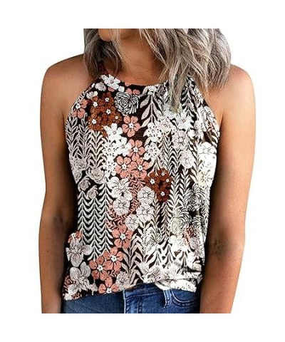 Vintage Printed Sleeveless Tops for Women Casual Slim Fit O Neck Halter TShirt Vests Tank Sleeveless Shirts Blouse (1-Navy, S...