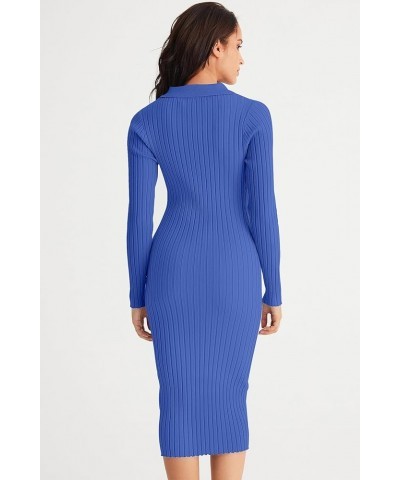 Womens 2023 V Neck Ribbed Sweater Dress Long Sleeve Bodycon Knit Midi Dresses Royal Blue $10.86 Sweaters