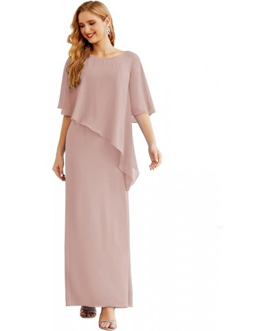 Chiffon Mother of The Bride Dresses Women's Ruffle Cape Floor Length Solid Color Gowns Silver Pink $32.90 Dresses