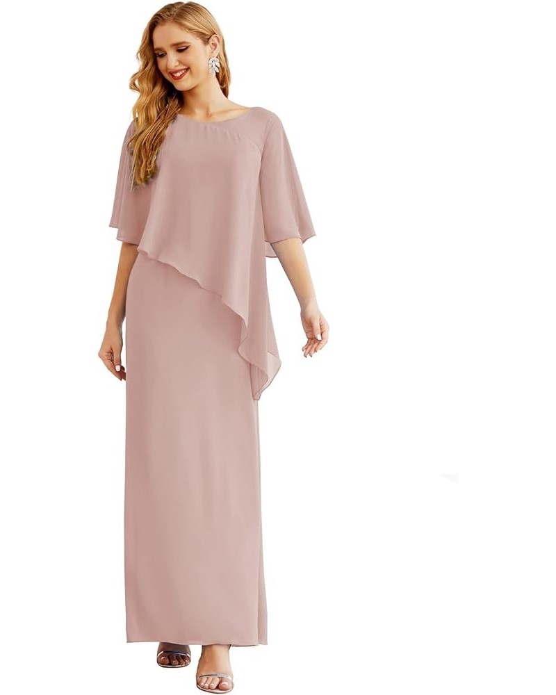 Chiffon Mother of The Bride Dresses Women's Ruffle Cape Floor Length Solid Color Gowns Silver Pink $32.90 Dresses