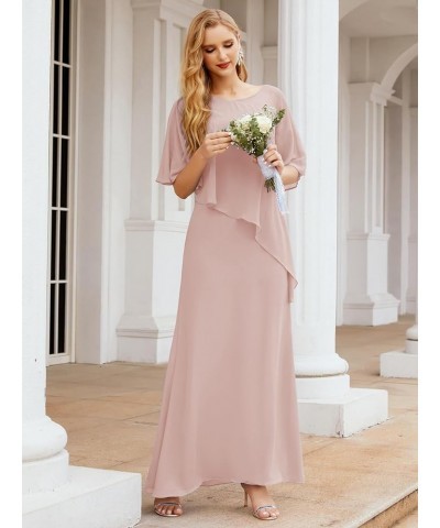 Chiffon Mother of The Bride Dresses Women's Ruffle Cape Floor Length Solid Color Gowns Silver Pink $32.90 Dresses