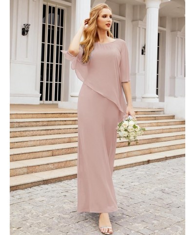 Chiffon Mother of The Bride Dresses Women's Ruffle Cape Floor Length Solid Color Gowns Silver Pink $32.90 Dresses