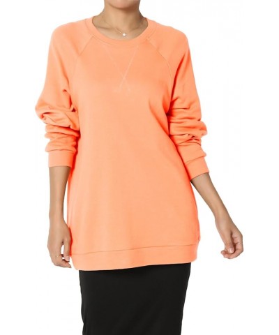 Cotton Raglan Long Sleeve Crew Neck Loose Fit Comfy Pullover Top Neon Coral Pullover $16.52 Hoodies & Sweatshirts