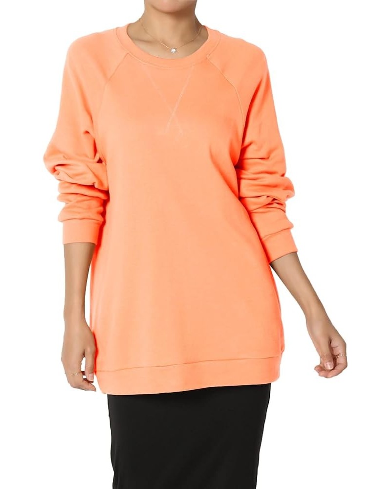 Cotton Raglan Long Sleeve Crew Neck Loose Fit Comfy Pullover Top Neon Coral Pullover $16.52 Hoodies & Sweatshirts