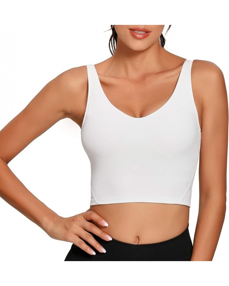 Women Sports Bra Longline Crop Tank Top Padded Workout Running Yoga White $12.74 Lingerie