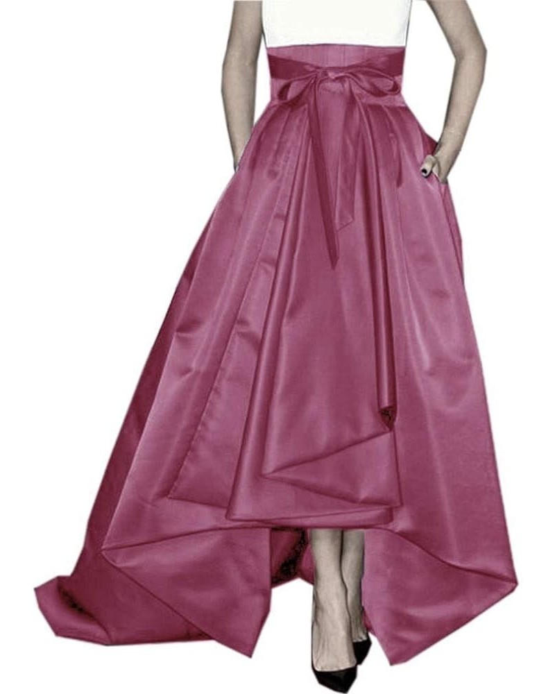 Women's Long Satin Bowknot Belt Maxi Skirt A-Line High-Low Prom Party Skirts with Pockets Mulberry $14.10 Skirts