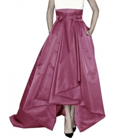 Women's Long Satin Bowknot Belt Maxi Skirt A-Line High-Low Prom Party Skirts with Pockets Mulberry $14.10 Skirts