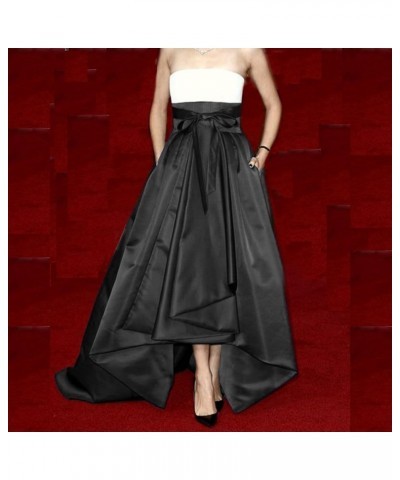 Women's Long Satin Bowknot Belt Maxi Skirt A-Line High-Low Prom Party Skirts with Pockets Mulberry $14.10 Skirts