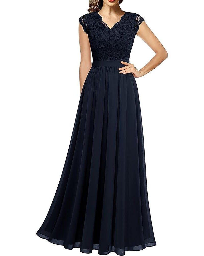 Women's V Neck Sleeveless Lace Bridesmaid Dress Wedding Party Gown V Neck- Navy $31.46 Dresses