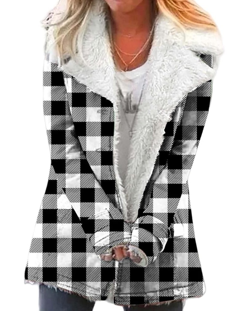 Winter Sherpa Jackets for Women Thicked Warm Solid&Plaid Coats Loose Casual Fleece Shacket Jacket Lapel Plush Coats B-white $...