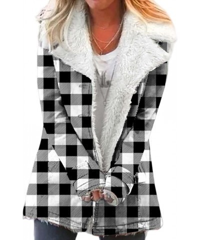 Winter Sherpa Jackets for Women Thicked Warm Solid&Plaid Coats Loose Casual Fleece Shacket Jacket Lapel Plush Coats B-white $...