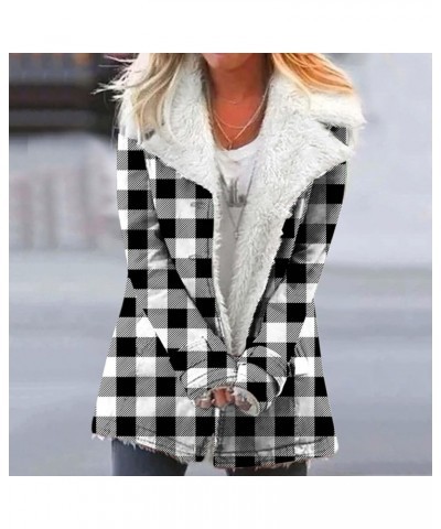 Winter Sherpa Jackets for Women Thicked Warm Solid&Plaid Coats Loose Casual Fleece Shacket Jacket Lapel Plush Coats B-white $...