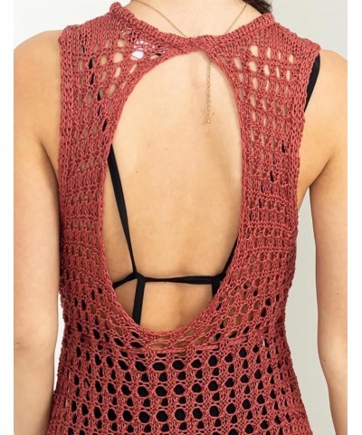 Crochet Cover Ups for Swimwear Women Sleeveless Knit Beach Dress Open Back Bathing Suit Coverup Rust Red $14.28 Swimsuits