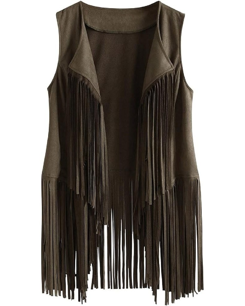 Women Tassels Fringed Vest Cardigan Suede Ethnic Sweater Vest Fall Winter Coats Solid Vest Jacket Sleeveless Outerwear Green ...