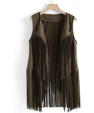 Women Tassels Fringed Vest Cardigan Suede Ethnic Sweater Vest Fall Winter Coats Solid Vest Jacket Sleeveless Outerwear Green ...