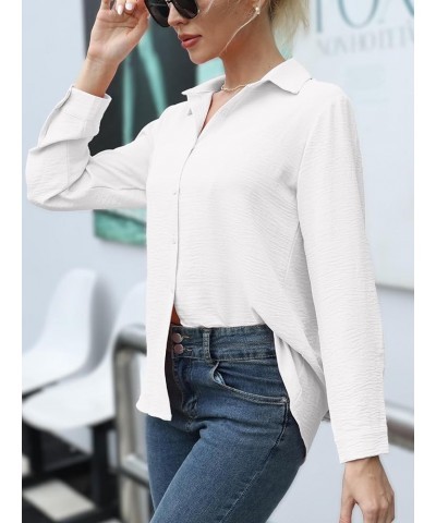 Women's Casual Long Sleeve Button Down Shirts Summer Basic V Neck Business Blouses Work Tops White $10.39 Blouses