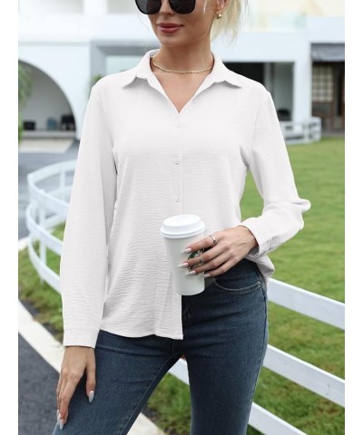 Women's Casual Long Sleeve Button Down Shirts Summer Basic V Neck Business Blouses Work Tops White $10.39 Blouses