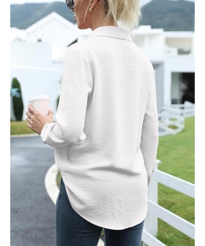 Women's Casual Long Sleeve Button Down Shirts Summer Basic V Neck Business Blouses Work Tops White $10.39 Blouses