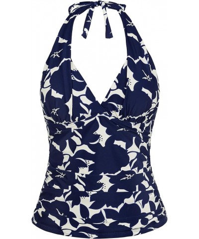 Women's Tankini Bathing Suit Plunging V Neck Halter Swim Tops Shirred Tummy Control Tankini Top New Version Navy Floral $8.09...