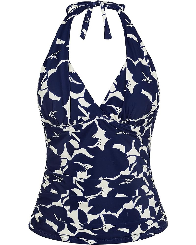 Women's Tankini Bathing Suit Plunging V Neck Halter Swim Tops Shirred Tummy Control Tankini Top New Version Navy Floral $8.09...