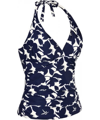 Women's Tankini Bathing Suit Plunging V Neck Halter Swim Tops Shirred Tummy Control Tankini Top New Version Navy Floral $8.09...