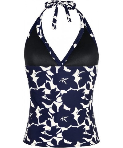 Women's Tankini Bathing Suit Plunging V Neck Halter Swim Tops Shirred Tummy Control Tankini Top New Version Navy Floral $8.09...