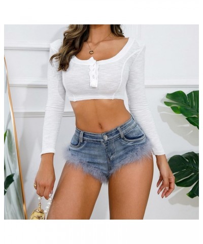 Women's Sexy High Waisted Stretch Mini Denim Shorts Irregular Ripped Jeans Hot Pants Beach Party Clubwear 9037 Blue $14.38 Sh...