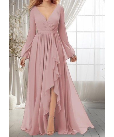 Long-Sleeves Bridesmaid Dresses - for Women Chiffon Pleated Formal Dress Long with Slit Eucalyptus $25.30 Dresses