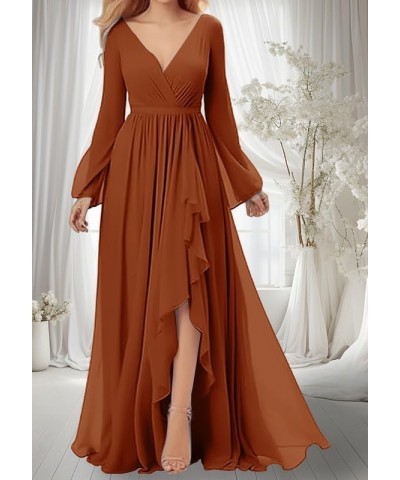 Long-Sleeves Bridesmaid Dresses - for Women Chiffon Pleated Formal Dress Long with Slit Eucalyptus $25.30 Dresses