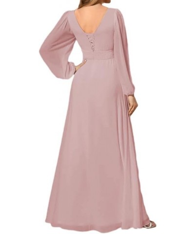 Long-Sleeves Bridesmaid Dresses - for Women Chiffon Pleated Formal Dress Long with Slit Eucalyptus $25.30 Dresses