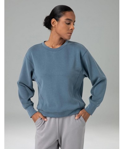 Women's Long Sleeve Athletic Sweatshirt Crewneck Modal Pullover Tops Hip Length Dark Jasper $18.90 Activewear