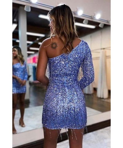 One Shoulder Homecoming Dresses with Sleeves Tight Short Prom Dress for Teens Sequin Cocktail Party Gown Royal Blue $26.46 Dr...