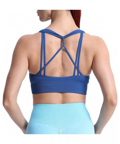 Women's Workout Ribbed Seamless Sports Bras Fitness Running Yoga Crop Tank Top Set Sail Blue $10.19 Lingerie