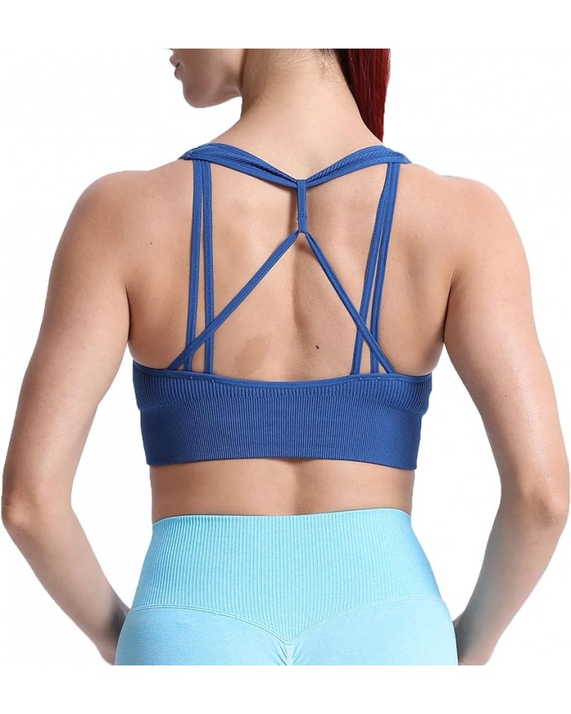 Women's Workout Ribbed Seamless Sports Bras Fitness Running Yoga Crop Tank Top Set Sail Blue $10.19 Lingerie