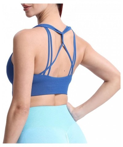 Women's Workout Ribbed Seamless Sports Bras Fitness Running Yoga Crop Tank Top Set Sail Blue $10.19 Lingerie